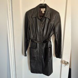 90s vintage Armani exchange black leather trenchcoat
